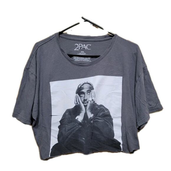 2 Pac Rap Hip Hop Cropped T Shirt One Size S-XL Gray - Picture 1 of 6